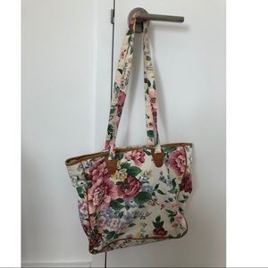 Floral Canvas Tote Bag in Cream and Pink